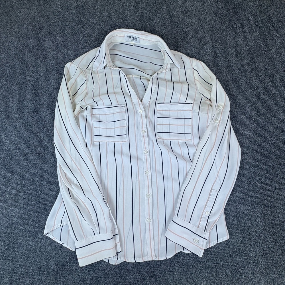 Express The Portofino Shirt Womens Small White Striped Slim Fit Casual Button Up